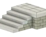 Illustration av hur man kan gjuta trappa med lecablock som stomme. Trappsteg i betong vilar på en mur av lecablock.