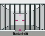 Illustration visar hur man monterar stålreglar för en vägg med standardmått. Pilar indikerar mått.