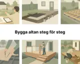 Steg-för-steg-guide för att bygga altan: planering, grundläggning, stomme, trall, räcke och ytbehandling.